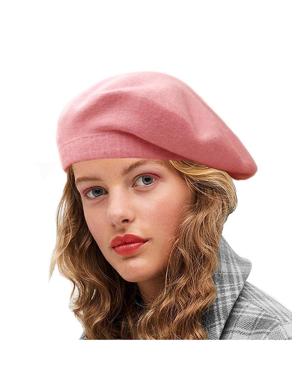 New pink Cashmere Beret Hats For Women Girls, Reversible French Berets Hat Solid